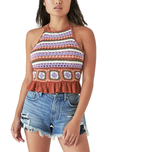 Lucky Brand Tops - Lucky Brand Crochet Halter Top - Burnt Brick